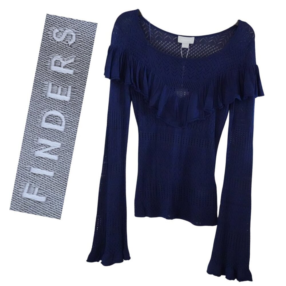 NWT, Finders Keepers, Lights Knit, Bell Sleeve‎ Lightweight Ruffle Sweater, Navy
